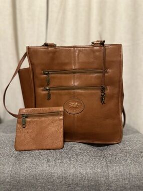 Leather Shoulder Bag in Brown with Removable Pouch